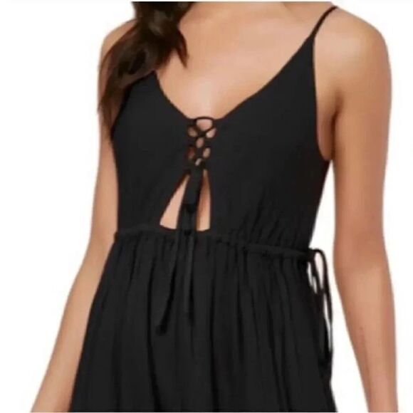 O’Neill Viscose Black Front Tie Straps  Slits Flowy Beach Maxi Womens Dress SZ S - Picture 4 of 16